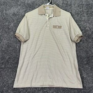Vintage Levi's Polo Shirt Mens XL Beige Stripe Made USA Casual Retro Pocket